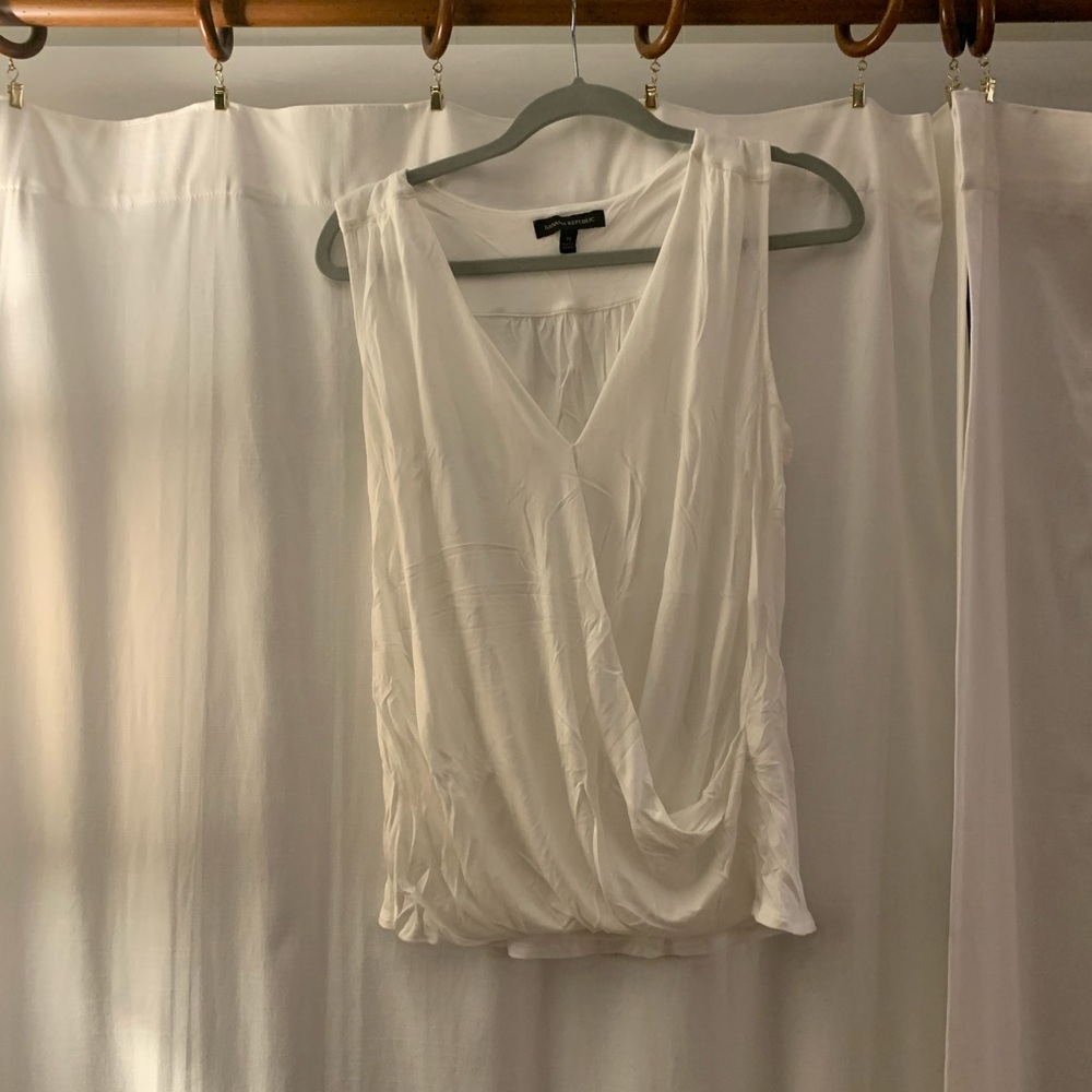 Banana Republic M Soft Surplice Sleeveless Blouse, White